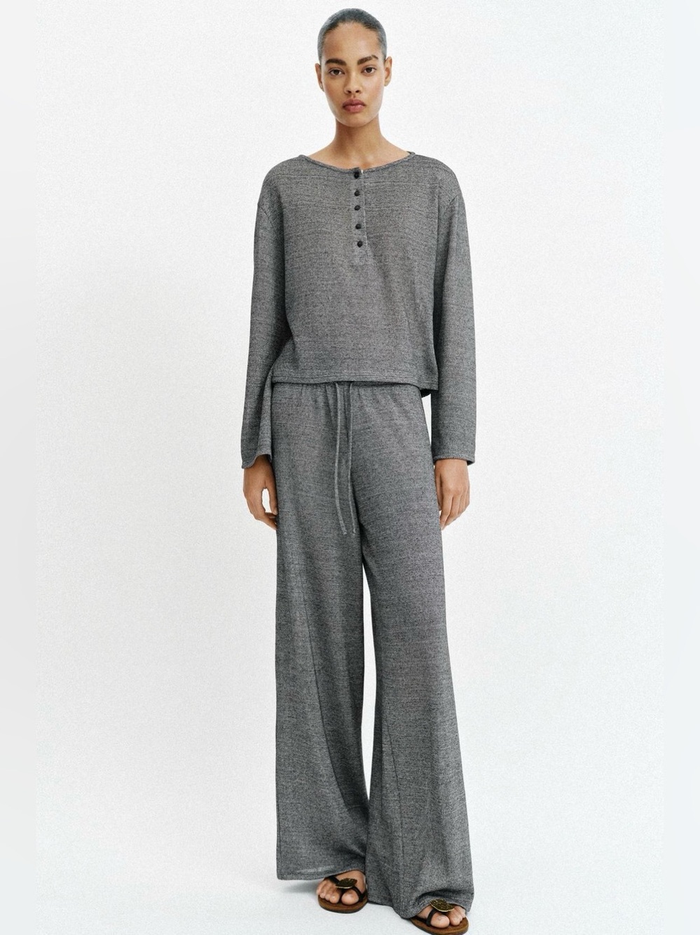 Zara Gray Wide-Leg Knit Pants
